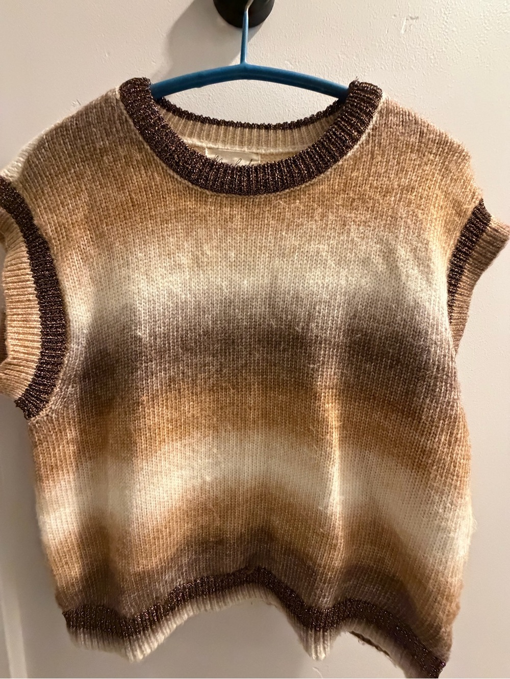 Marled Brown and Cream Ombre Short-Sleeve Crew Sweater